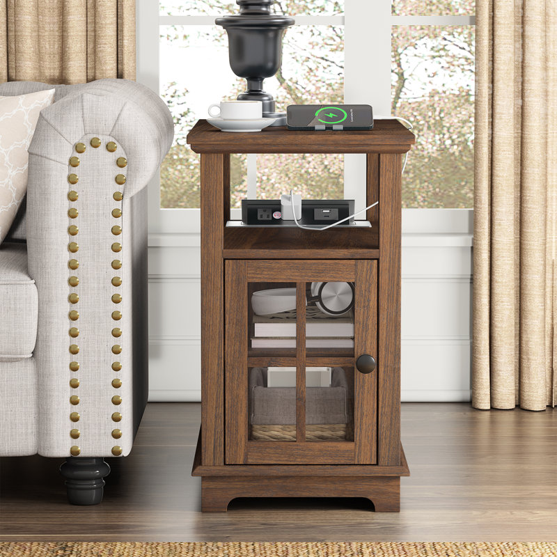 Table de bout 2 tiroirs Boxley, Plateau noyer foncé / base noyer foncé