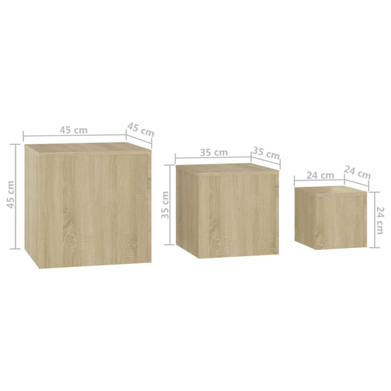 Gobind 3 Piece Nest of Tables, Sonoma Oak, Sonoma Oak