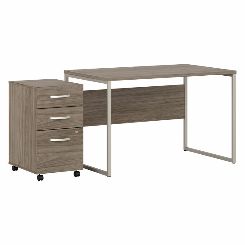 Bureau et piédestal mobile à 3 tiroirs, H 29,91 po x l 47,6 po x P 29,37 po, Marron clair