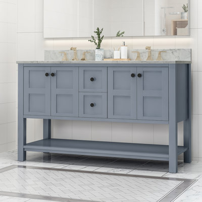 Ensemble de meuble-lavabo à double cuve 61 "avec dessus en marbre Nazeeha