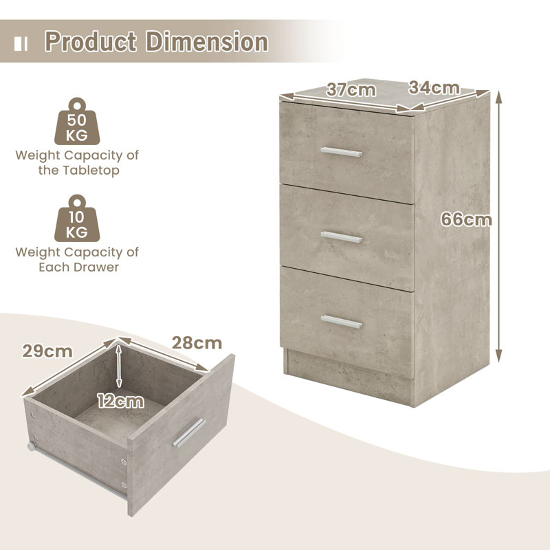 37 cm W Bedside Table