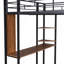 Lit mezzanine double en métal avec 2 tablettes et 1 bureau, noir-46120711