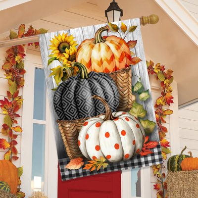 Pumpkin Basket Stack House Flag