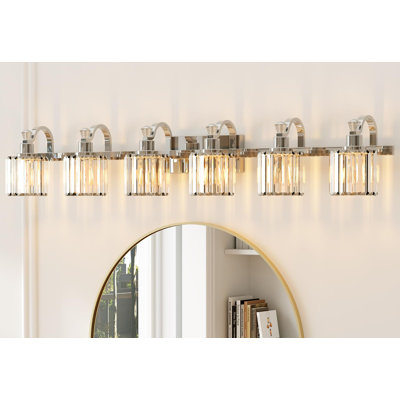 Luminaire pour meuble-lavabo en cristal 6 lumières en acier inoxydable et chrome, base E26 (excluant l'ampoule)