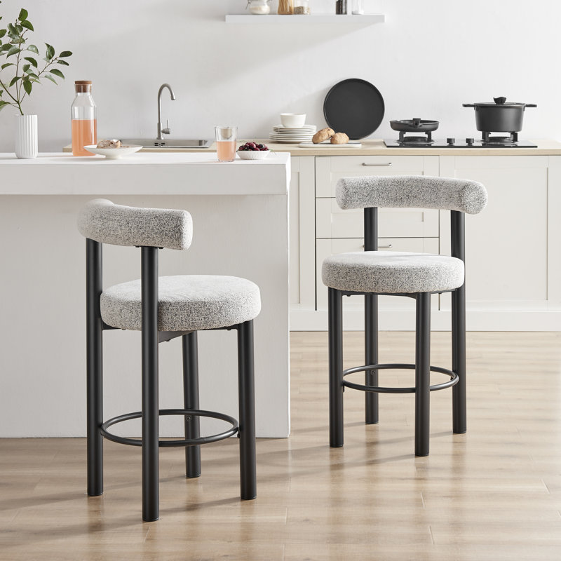 Serena Upholstered Fabric Bar Chairs with Black Legs - Bold Contemporary Tube Design, Grey