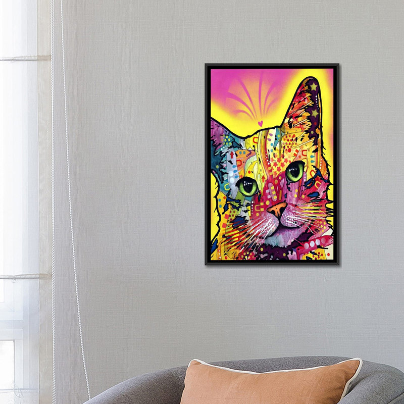 «Tilt Cat» par Dean Russo - impression sur toile tendue, H 26 po x l 18 po x P 1,5 po, Cadre noir