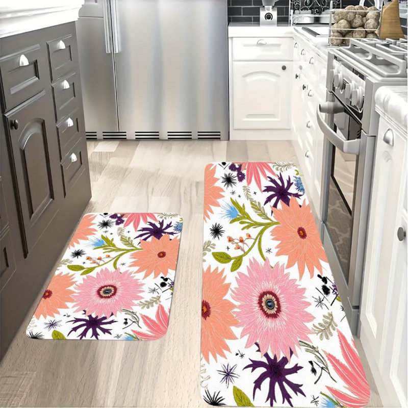 Tapis de cuisine floraux roses et mauves, ensemble de 2 tapis bohémiens pour la cuisine et la salle à manger