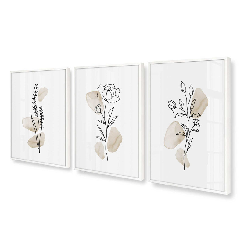 Ensemble de 3 estampes Chill Flower, 12" x 8", Framed Print, Opaque White