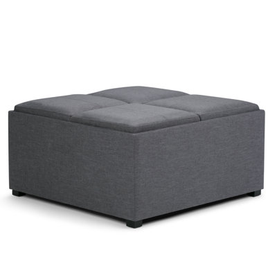Avalon 35"W Upholstered Linen-Look Fabric Modern Square Coffee Table Storage Ottoman with 4 Flip-Over Trays by Simpli Home