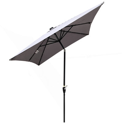 Parasol de patio, 10 x 6,5 t Parasol d'extérieur solaire à DEL avec manivelle et bouton poussoir inclinable pour le jardin