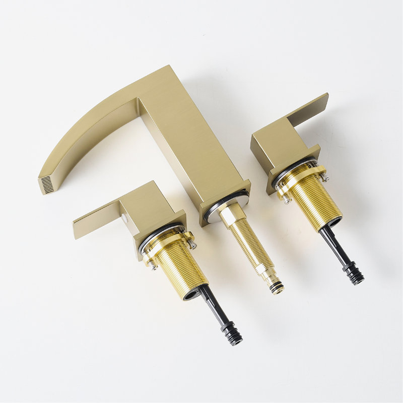 Brushed Gold 8 Inch Widespread Bathroom Faucet With 3 Holes, Double Lever Design, Contemporary Style, Manual Operation Sink Side , Operation, Style