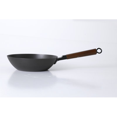 Poêle wok en acier au carbone de 9,5 pouces Babish, poêle à fond plat avec poignée en bois et poignée auxiliaire
