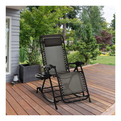 Chaises berçantes d'extérieur, chaise berçante inclinable et pliable inclinable avec oreiller, porte-gobelet et téléphone, conception combinée avec pieds pliants