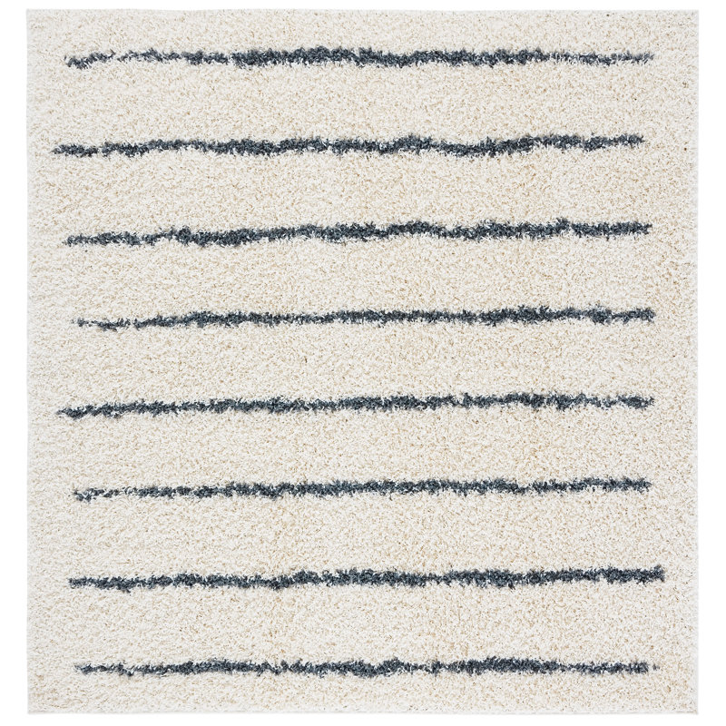 Tapis rayé ivoire / gris foncé Siragan, Carré 2 pi 7 po