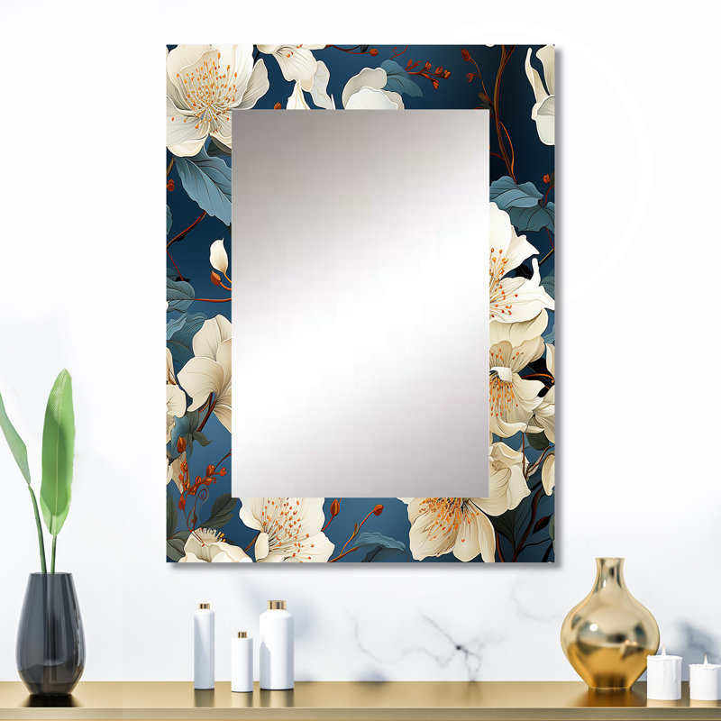 Motif floral d'orchidées asiatiques bleues et blanches Westra - miroir décoratif floral, miroir mural floral, impression d'art en métal