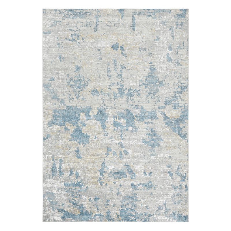 Tapis abstrait gris / bleu Brazell, Rectangle 7 pi 6 po x 9 pi 6 po