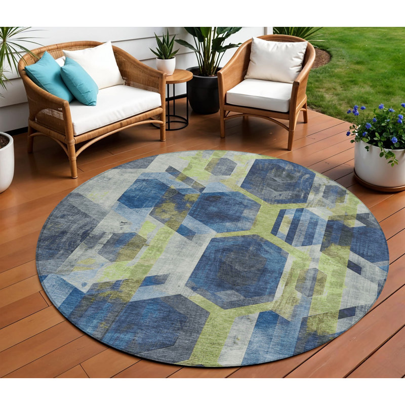 Tapis d'intérieur rond lavable géométrique 8 pi