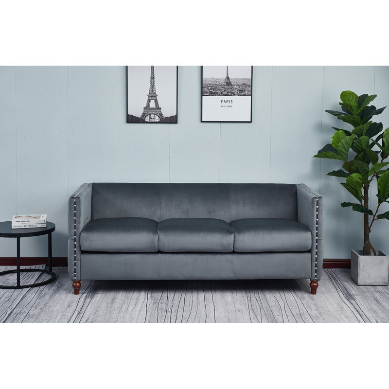 Shawn 70'' Velvet Sofa, Gray Velvet
