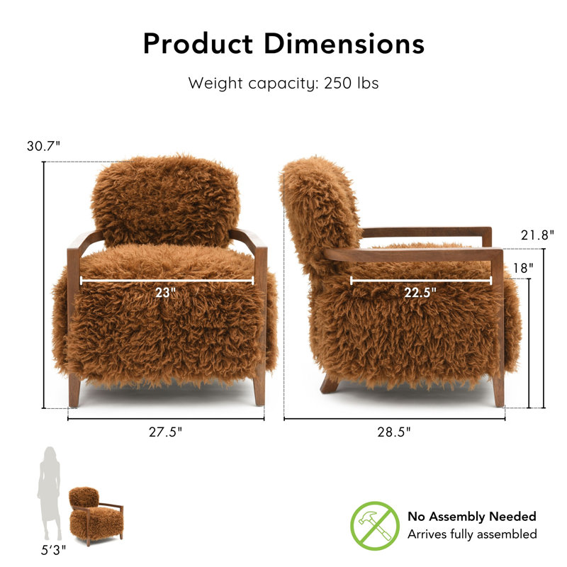 Tilton Soft Long-Haired Upholstered Accent Chair, Brown