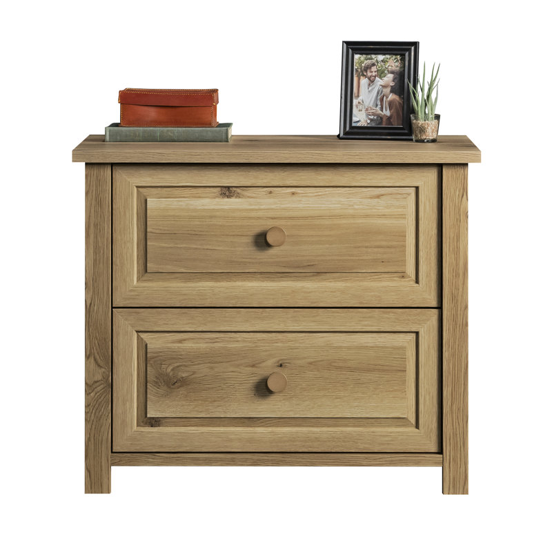 Classeur latéral pour bureau à domicile - Finition chêne blanc, design, deux tiroirs spacieux, Interlock, Verrou en T, espace de travail accueillant dans le salon, assemblage, assemblage