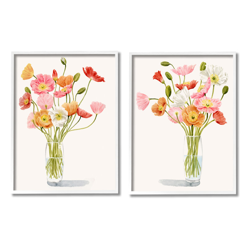 Bouquets de verre rose doux Dazzling Flower Blossoms Grace Popp, H 24 po x l 30 po, Giclée encadrée blanc bord de mer