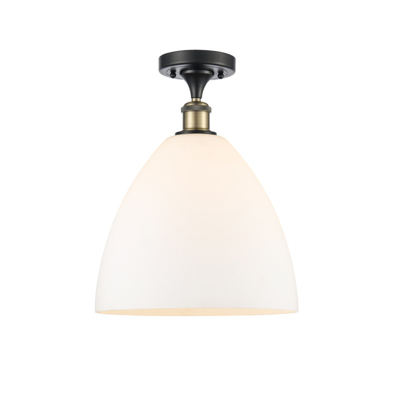 Plafonnier semi-encastré 1 lumière Germinia, Blanc mat, H 14,75 po x l 12 po x P 12 po, Noir / laiton antique