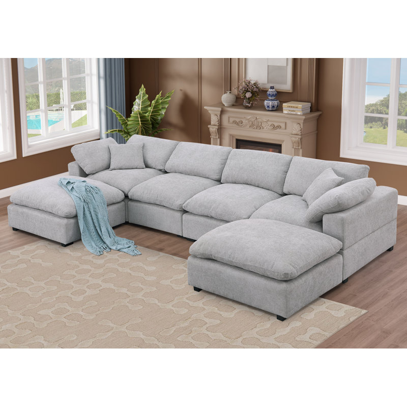 Wilroy 6-Piece Reversible U-Shaped Sectional, Light Gray Chenille