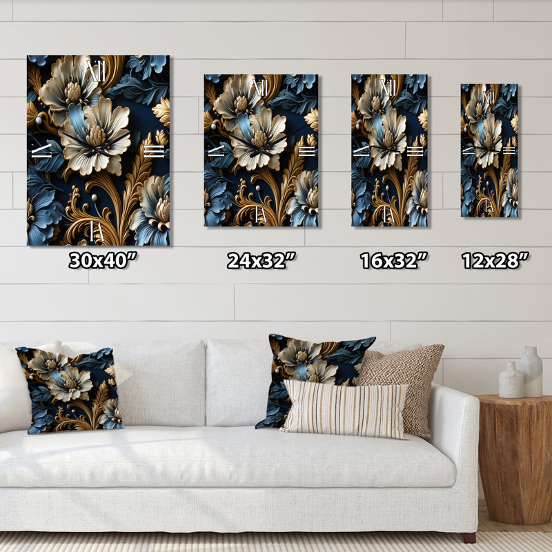 Horloge murale bleue à motif victorien baroque bleu I, Très grand