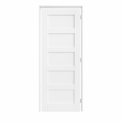 Porte pré-suspendue intérieure à 5 panneaux 24 po x 80 po avec charnières argentées, plaque de porte à cadre solide avec cadre, porte intérieure comme porte de garde-manger, porte de chambre à coucher, porte de buanderie, portes de placard, portes de pièce, droite