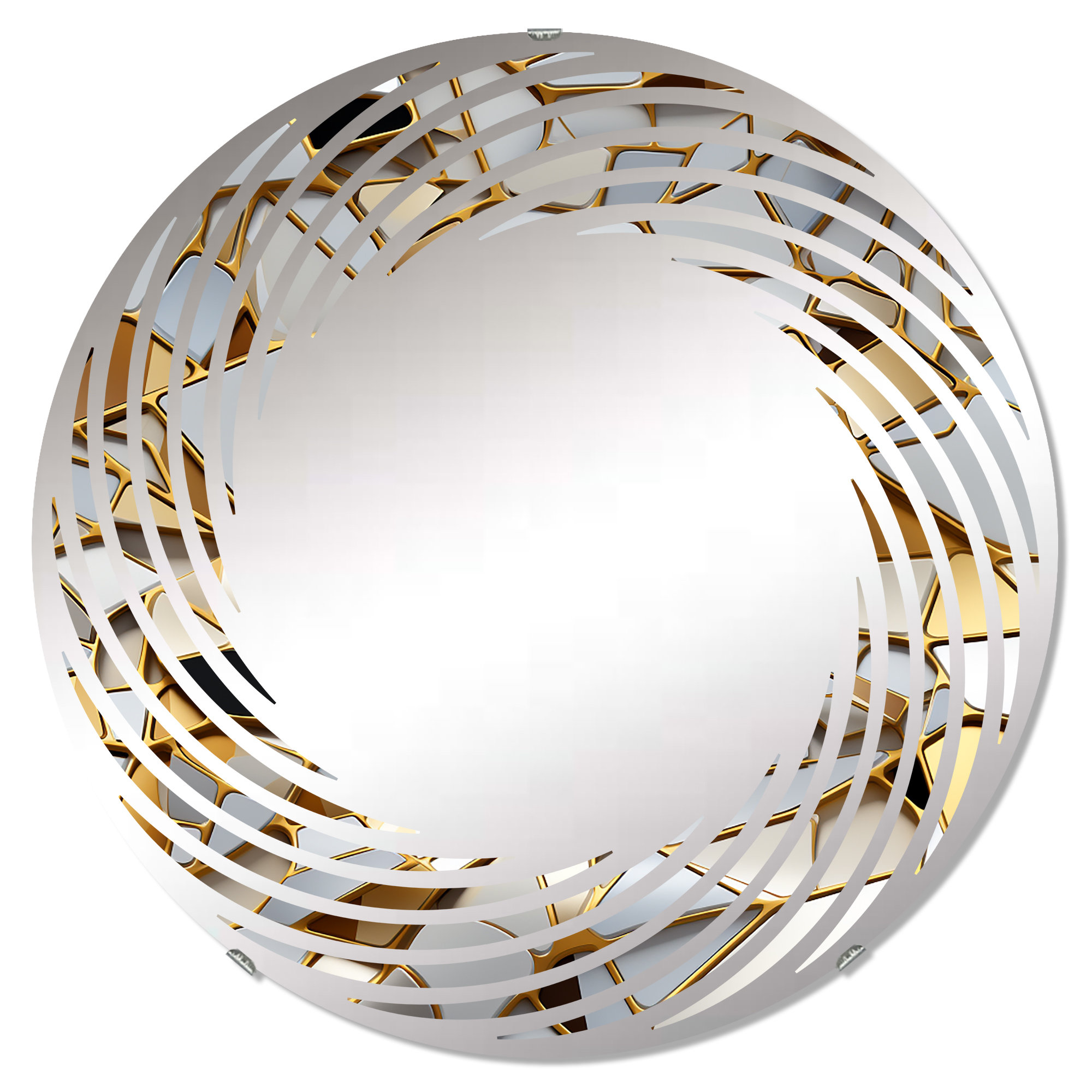 Design Art Gold And White Marble Opule Spiral Wall Mirror Circle