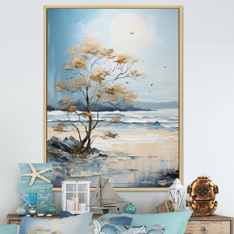 Nautique et plage, art mural sur toile, H 32 po x l 16 po, Cadre naturel flottant