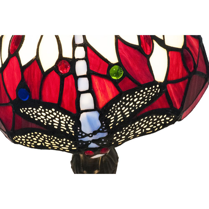 Gladden Hand Crafted Stained Glass Dragonfly Tiffany Table Lamp, Red, 36cm H x 22cm W x 22cm D