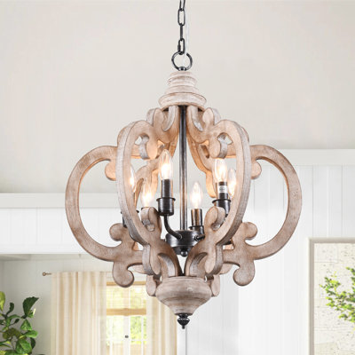 Lustre en bois massif rustique à 6 lumières l 18 po Ambrose