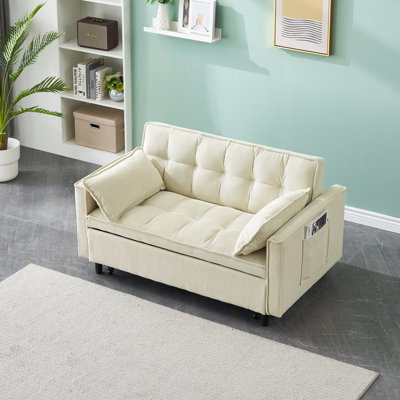 The 55" Dreamlike Blue Velvet Sofa Is Elegant And Convenient With Pockets, Cleverly Interpreting The Art Of Three-In-One Conversion.