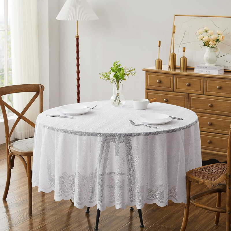 Bathampton Round Floral Christmas Lace Tablecloth, White, 90" Round