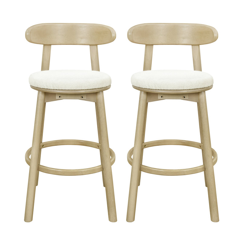 Tabourets de bar ronds avec coussin, fini frêne naturel et beige, en bois d'hévéa massif, assise épaisse, dossier légèrement incurvé pour un meilleur soutien, 47,5 cm (l) x 52 cm (p) x 104 cm (h), idéal pour les repas en extérieur, couleur beige, hauteur