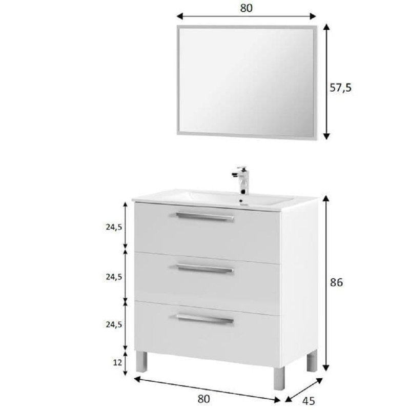 Aveiro 80mm Single Bathroom Vanity with Basin