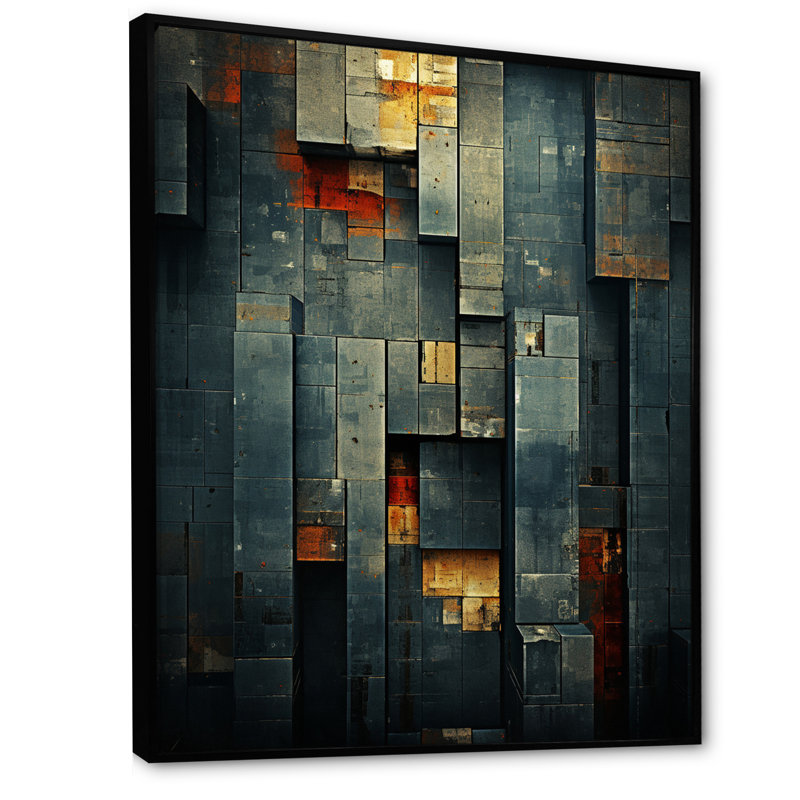 City Blue Retro Minimalisme - impressions géométriques murales modernes, H 40 po x l 30 po x P 1,5 po, Cadre flottant noir