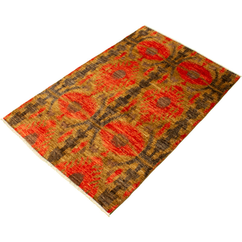 Tapis unique en laine noué à la main rouge nouvel âge 6 pi 1 po x 9 pi 4 po Raadhiya