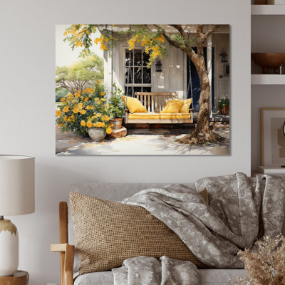 Farmhouse Yellow Country Comfort III - Floral Print on Metal