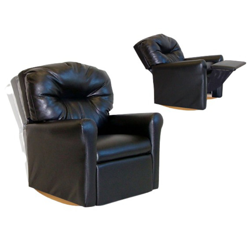 Kids Black Leather Like Rocker Recliner Chair, Black Leather Like