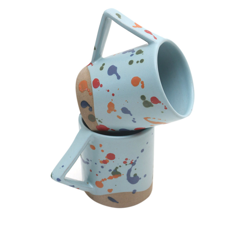 Tasses en céramique faites à la main à motif d'arc-en-ciel de nigelle (paire)