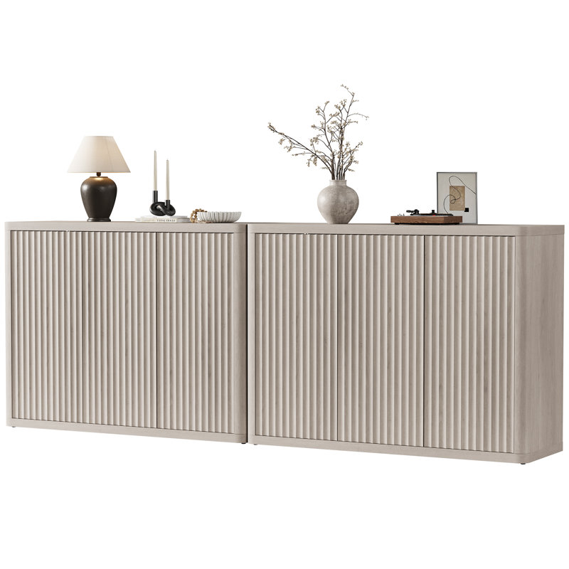 Cesiro 46.65'' W Sideboard With 3 Fluted Doors And Adjustable Shelves, White Alder