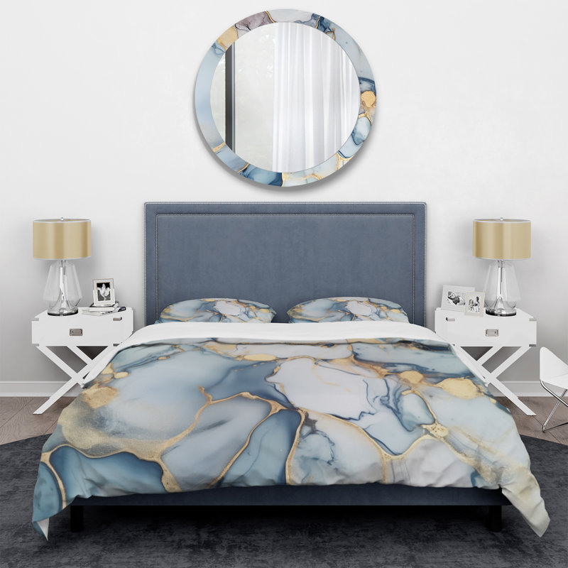 Full/Queen Blue and Gold Microfiber Duvet Cover Set
