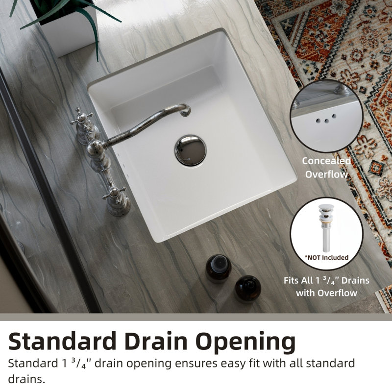 Los Flexi 16" Small Undermount Bathroom Sink with Overflow, Rectangular White Ceramic Lavatory Sink