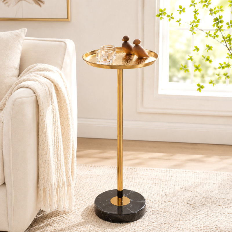 24.5” Gold Marble End Table, Adjustable Height, Modern Side Table With Anti-slip Base, 1