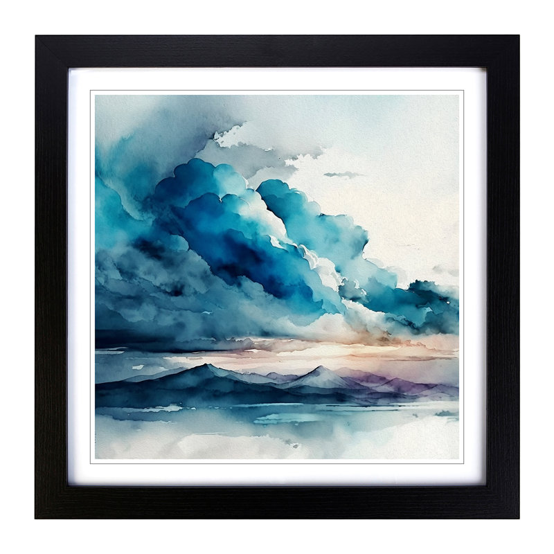 Cloudy Sky Watercolour No.2 - Framed Print, Black