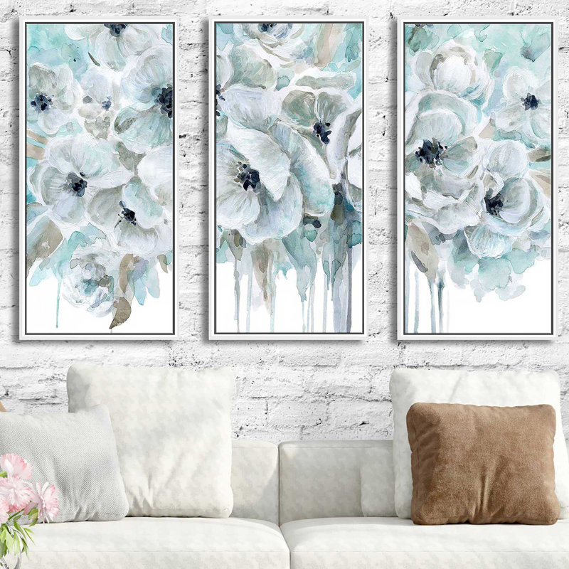 "Teal Harmony II" par Carol Robinson, reproduction sur toile flottante 3 pièces, H 33,5 po x l 52,5 po x P 2 po