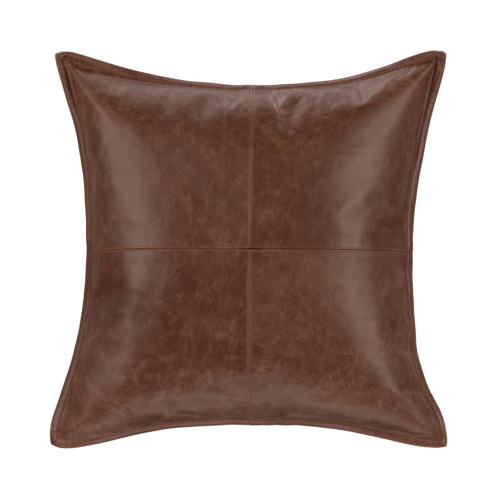 Cutler Genuine Leather Throw Pillow, Brown, Square 18"