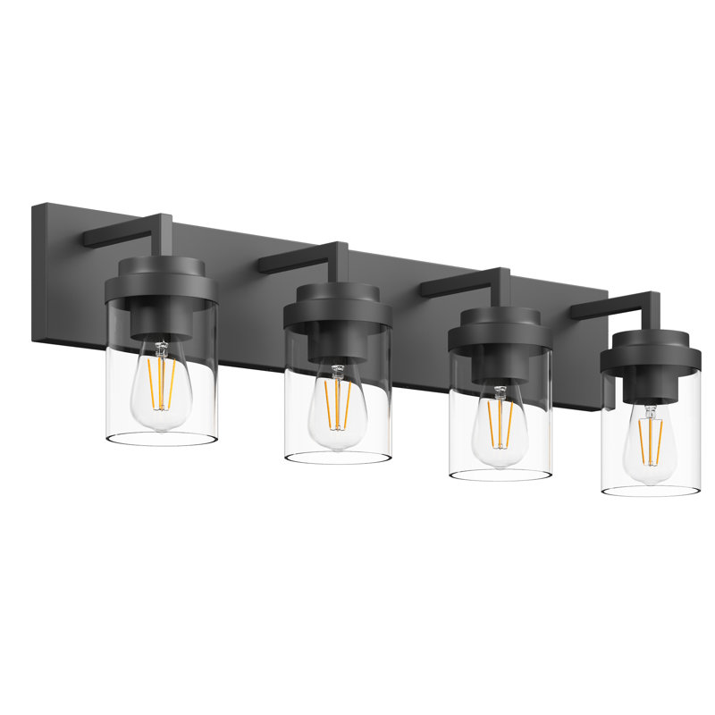 Bathroom Vanity Light with Glass Shade, Clear, Matte Black, 4